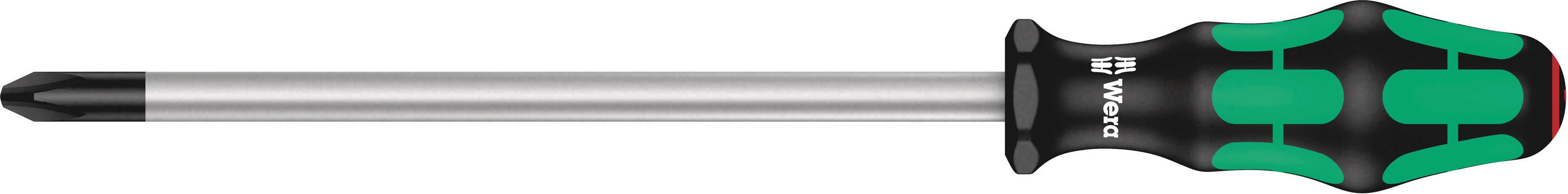 Tournevis cruciforme avec poignée noire et verte, tige argentée, sur fond blanc.