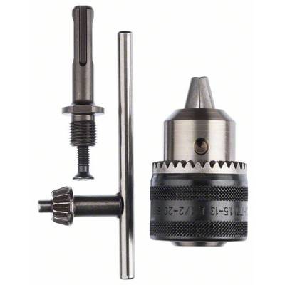 Mandrin de perceuse avec tête de forage, clé à molette et adaptateur SDS, adapté à différentes perceuses et applications.