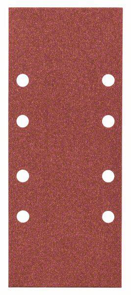 Un papier de verre rectangulaire avec six trous ronds disposés en deux rangées verticales.