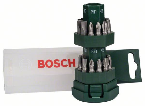Bosch Accessories Promoline 2607019503 Jeu d'embouts 25 pièces vis à fente, cruciforme Phillips, vis Pozidriv, 6 pans intérieurs (TX) avec porte-embout