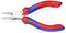Pince à bec rond rouge et bleue portant les références « 22 05 140 » et « Knipex », dotée de pointes coniques pour un travail de précision.