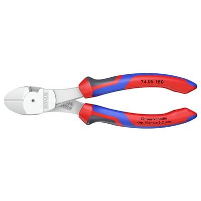 Pince coupante latérale avec manche rouge et bleu, marquée 'Chrom-Vanadin cap. Piano ø 2,2 mm', fabriquée par Knipex.