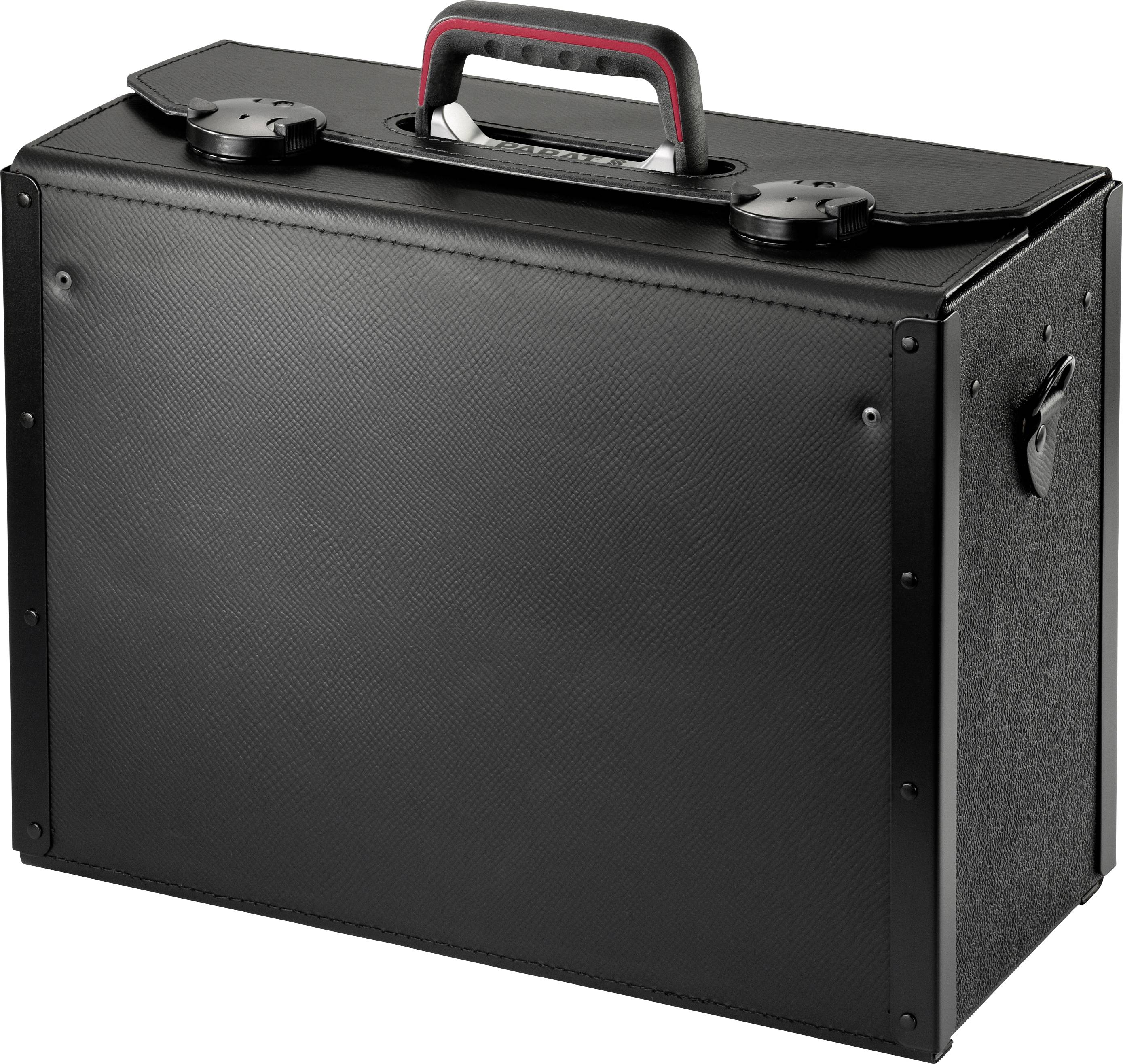 Une boîte de transport noire, rectangulaire, dotée d'une poignée robuste en haut, conçue pour le transport en toute sécurité d'objets fragiles.