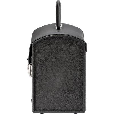 Sac à main noir en cuir, de forme rectangulaire, vue de côté.