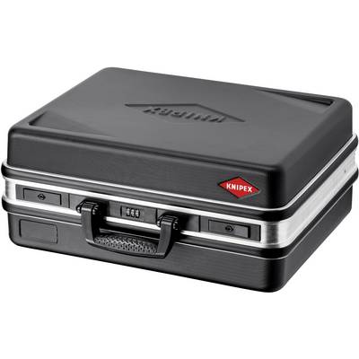 'Coffret à outils en plastique noir de Knipex avec poignée de transport et serrure à code. Design robuste, adapté au transport sécurisé des outils.'