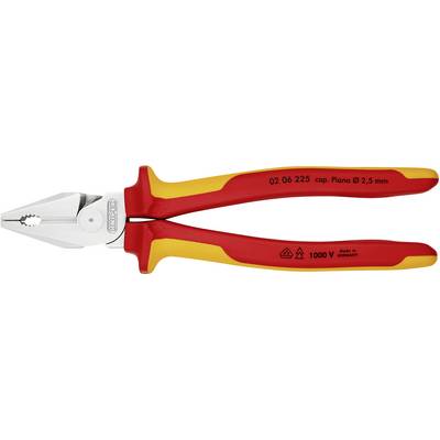 Un coupe-câbles latéral rouge et jaune avec poignées isolées, adapté pour des travaux jusqu'à 1000 volts.