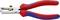Pince à dénuder rouge et bleue avec vis de réglage en métal, utilisée pour retirer le matériau isolant des fils électriques.