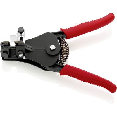 Pince à dénuder avec poignées rouges et corps noir, adaptée au dénudage de câbles de différentes tailles en artisanat.
