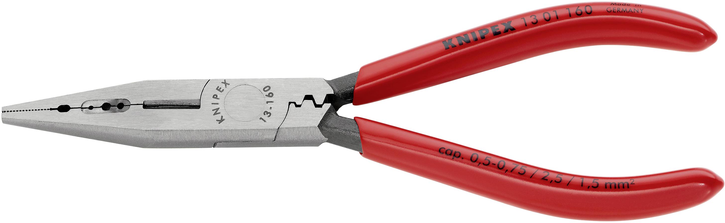 Pince plate avec poignées rouges, adaptée aux travaux de mécanique de précision. La pince présente une surface métallique gravée pour un contrôle précis.