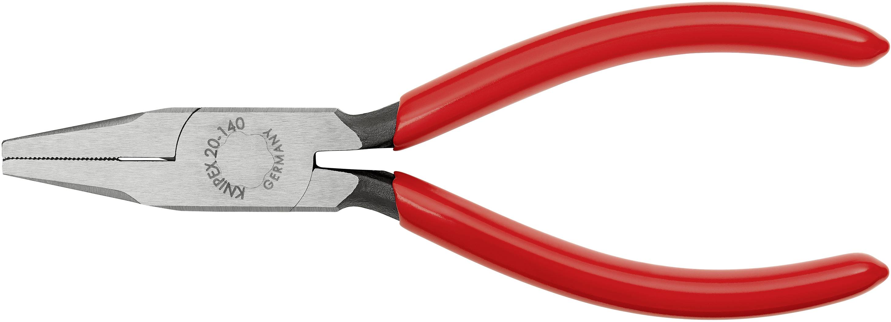 Pince à poignées rouges, fermée. Convient pour saisir et maintenir des objets. Marquage : 'KNIPPEX 20-40'.