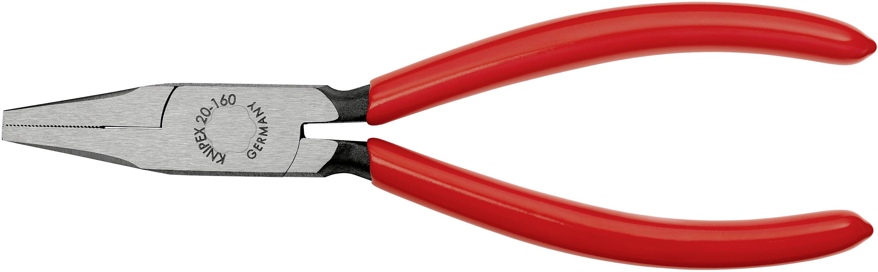 Une pince à poignées rouges avec une surface de préhension pointue et plate, utilisée pour saisir et maintenir des objets avec précision.