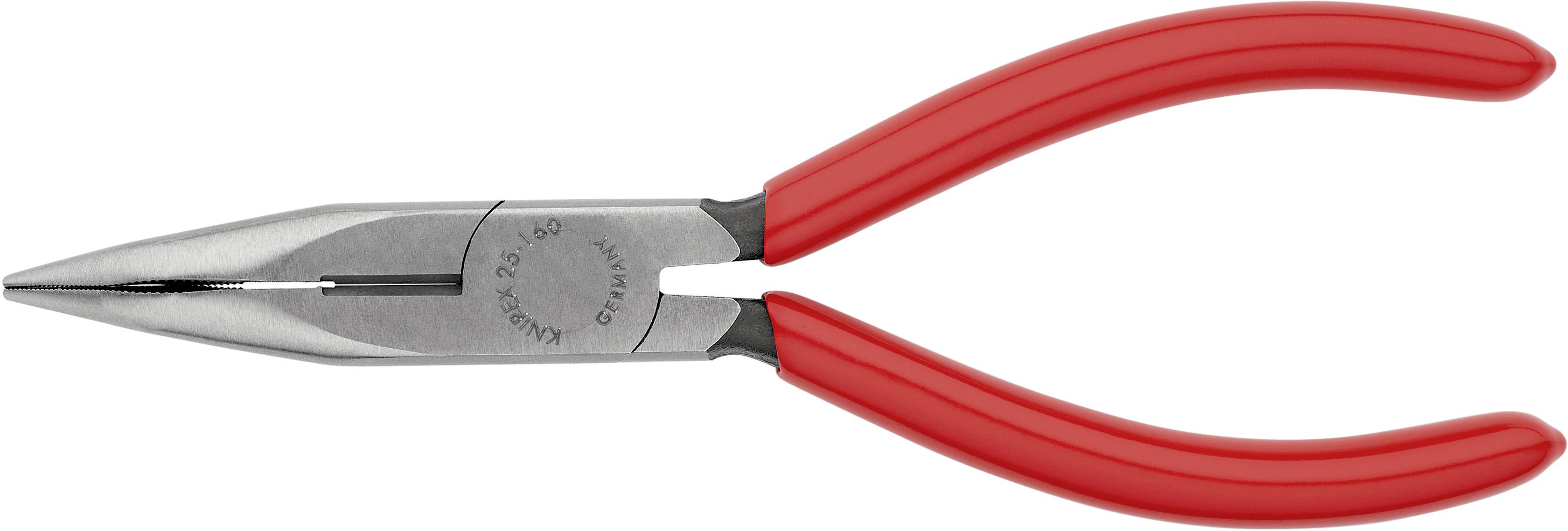 Une pince coupante rouge à bouts pointus avec des mâchoires en métal, adaptée aux travaux précis en électronique et artisanat.