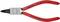 Pince à circlips rouge avec surfaces de préhension étroites, adaptée au montage et démontage de circlips, fabriquée en acier chrome-vanadium.