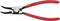 Une pince circulaire rouge de marque Knipex avec des pointes courbées pour le traitement des circlips, adaptée aux diamètres entre 19 et 60 mm.