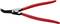 Pince à circlips rouge avec des pointes coudées et une tête noire, sur fond blanc. Adaptée pour maintenir et positionner des circlips.