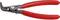 Pince à circlips rouge à pointe coudée pour la fixation ou le retrait de circlips sur des arbres, adaptée pour des bagues de 3 à 10 mm.