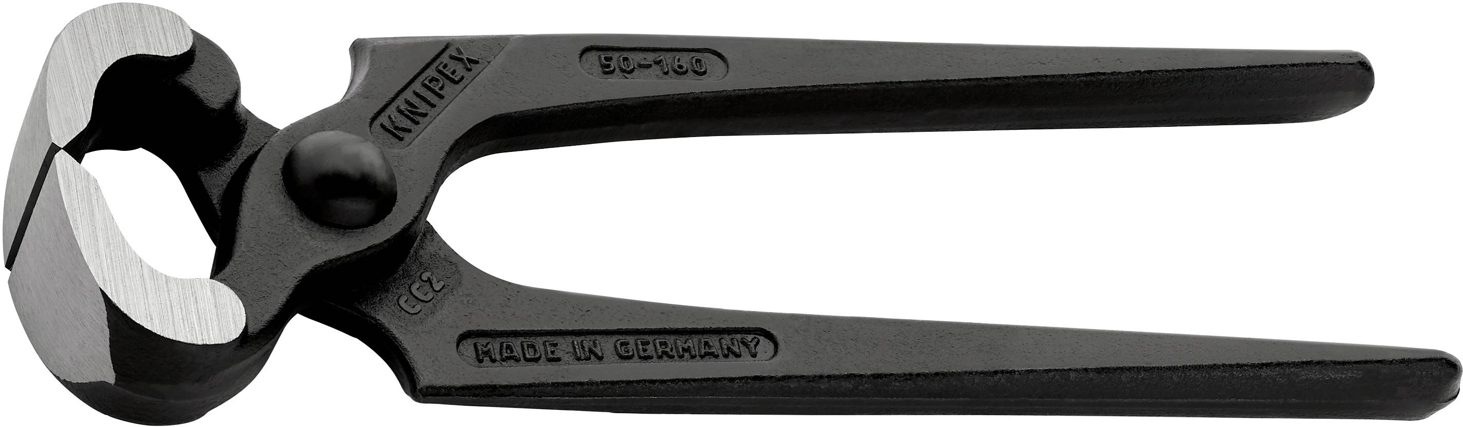 Pince coupante avec poignée noire, marquage 'Knipex', fabriquée en Allemagne, adaptée pour couper du fil et des clous.