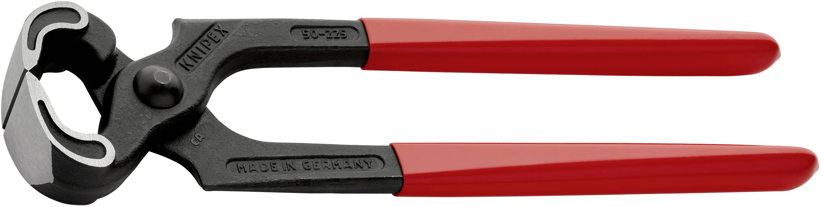 Pince avec poignées rouges et tête noire, adaptée pour saisir et couper. Inscription 'Made in Germany'.