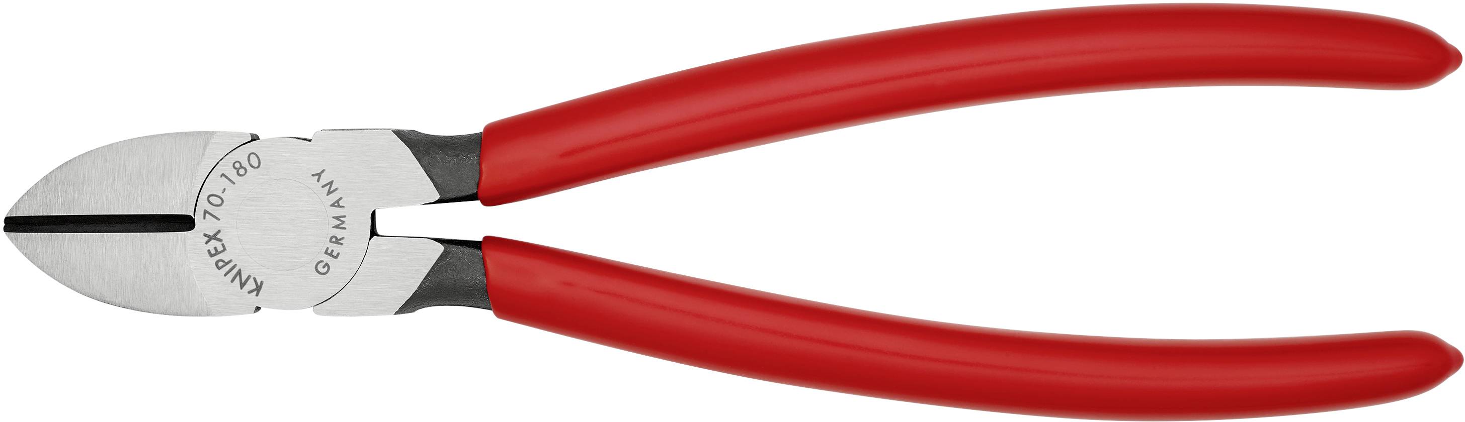 Coupe-câbles latéral rouge avec lames métalliques et charnière noire, adapté pour couper des fils ou des câbles.