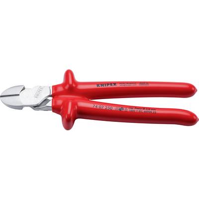 Pince coupante diagonale Knipex à poignée rouge présentée sur un fond blanc.