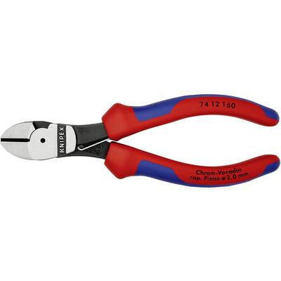 Coupe-câbles avec poignées rouges et bleues, de marque 'KNIPEX', adapté pour couper des fils de cuivre et des fils de piano jusqu'à 2 mm de diamètre.