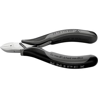 Coupe-côtés Knipex avec poignée noire, inscription 'MADE IN GERMANY', adapté pour le cuivre et le fil dur, modèle 77 12 115 ESD.