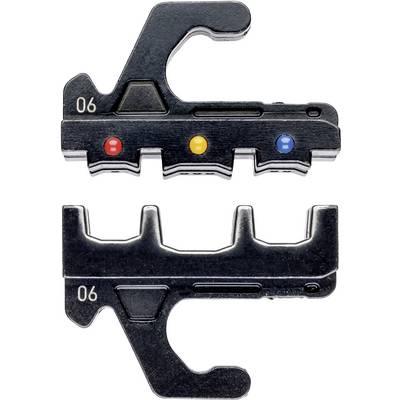 Un outil noir multifonctionnel montré sous deux perspectives, avec des découpes et trois points colorés (rouge, jaune, bleu).