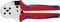 Pince à sertir Knipex avec poignée rouge et bleue, adaptée au sertissage de cosses de câble.
