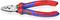 Pince combinée rouge et bleue avec logo Knipex. Surfaces de coupe et de préhension et gravure 'Made in Germany'. Adaptée à différents types de fils.