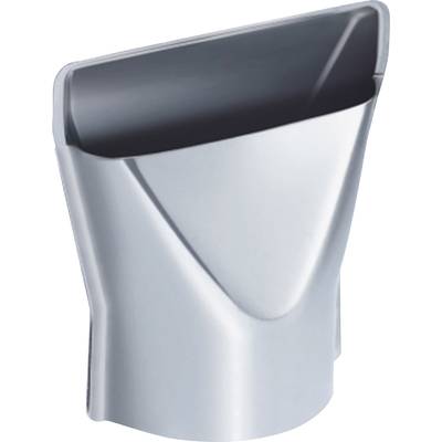 Un embout en plastique argenté, plat, avec une sortie étroite et rectangulaire, probablement destiné à un sèche-cheveux ou à un appareil similaire.