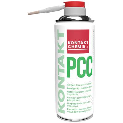 Bombe aérosol portant l'inscription 'KONTAKT CHEMIE PCC', nettoyant pour circuits imprimés. Possède un pulvérisateur en haut.