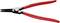 Une pince à circlips rouge avec des pointes courbées, adaptée pour installer ou retirer des circlips sur des pièces mécaniques.