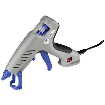Un pistolet à colle chaude électrique avec une poignée ergonomique et une gâchette bleue, adapté pour le collage lors de projets artisanaux et de bricolage.