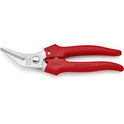 Ciseaux de coupe rouges avec lames en acier et poignée ergonomique. Inscription sur les ciseaux : 'Ne pas couper l'acier'.