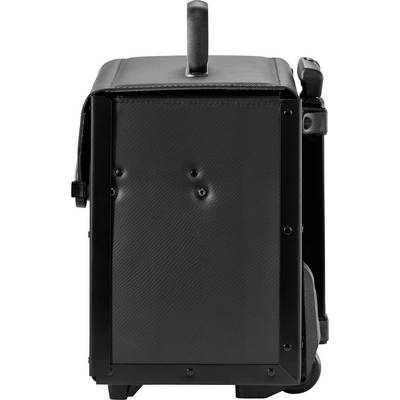 Valise noire, rectangulaire, avec une poignée en haut et des bords robustes. Elle semble compacte et résistante.