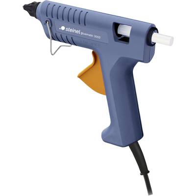 Un pistolet à colle chaude bleu avec câble, de la marque 'Steinel Gluematic 3002', est posé sur un fond blanc.