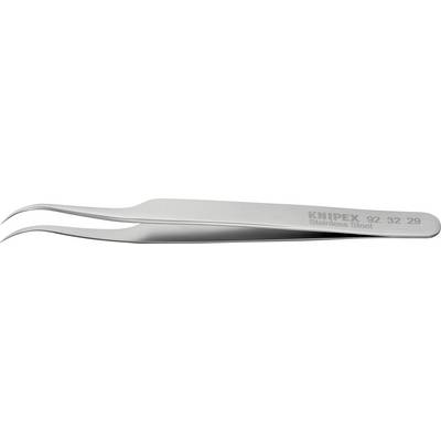 Une pince brucelles en acier inoxydable avec une pointe courbée, portant la gravure 'KNIPEX Stainless Steel', idéale pour des travaux de précision.