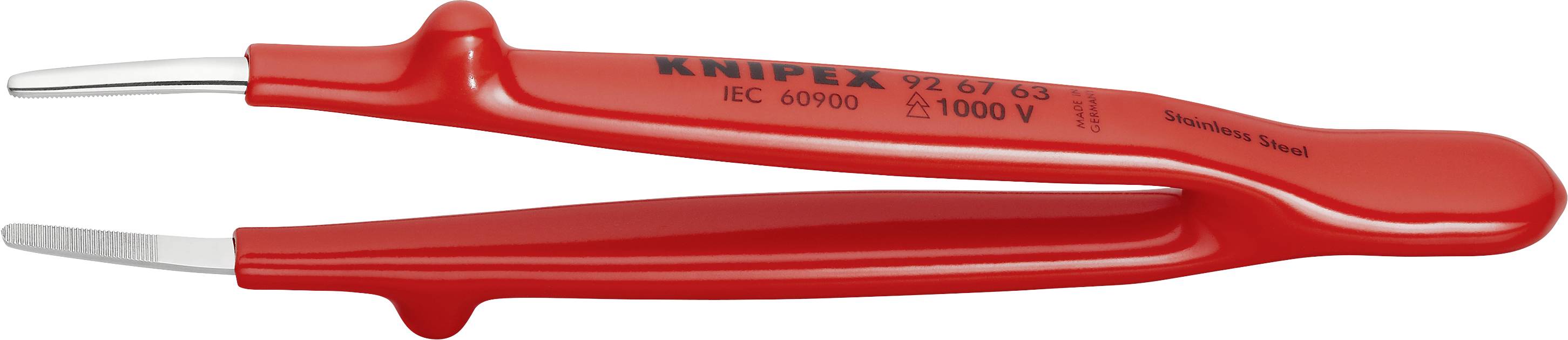 Pince KNIPEX rouge avec isolation, adaptée aux travaux sur des lignes électriques jusqu'à 1000 volts.