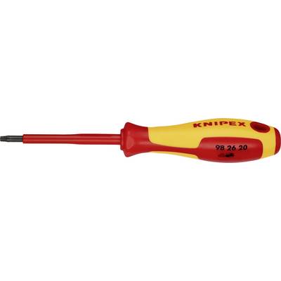 Un tournevis Knipex isolé avec une poignée jaune et un manche rouge.