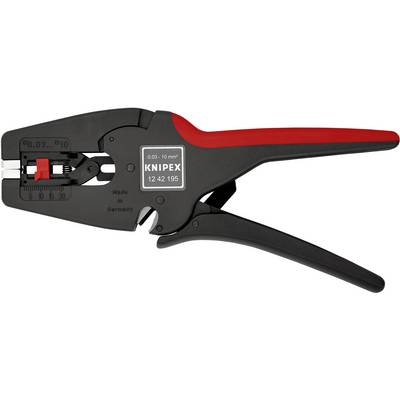 Pince à dénuder de Knipex pour câbles de 0,03 à 10 mm², noir avec poignée rouge, fabriquée en Allemagne.