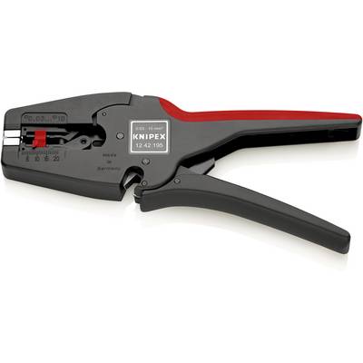 Pince à dénuder de la marque Knipex à poignée rouge et noire, adaptée pour les câbles de 0,03 à 10 mm².
