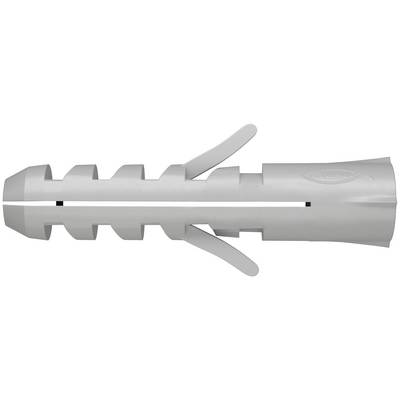 Cheville murale en plastique gris avec ailes d'expansion pour fixer des vis dans du plâtre ou de la maçonnerie.