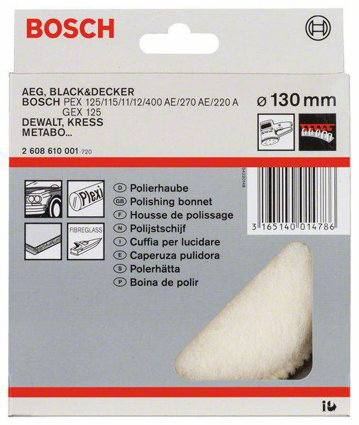 'Capuchon de polissage, 130 mm, compatible avec Bosch, AEG, Black&Decker, fibre de verre, polissage.'