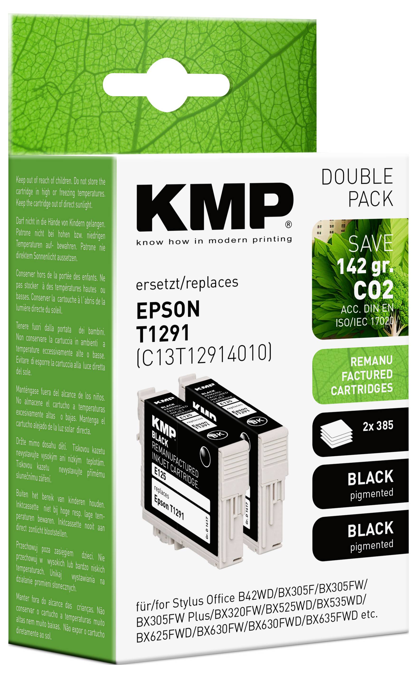 KMP Encre remplace Epson T1291 compatible paquet de 2 noir E125D 1617,0021-1