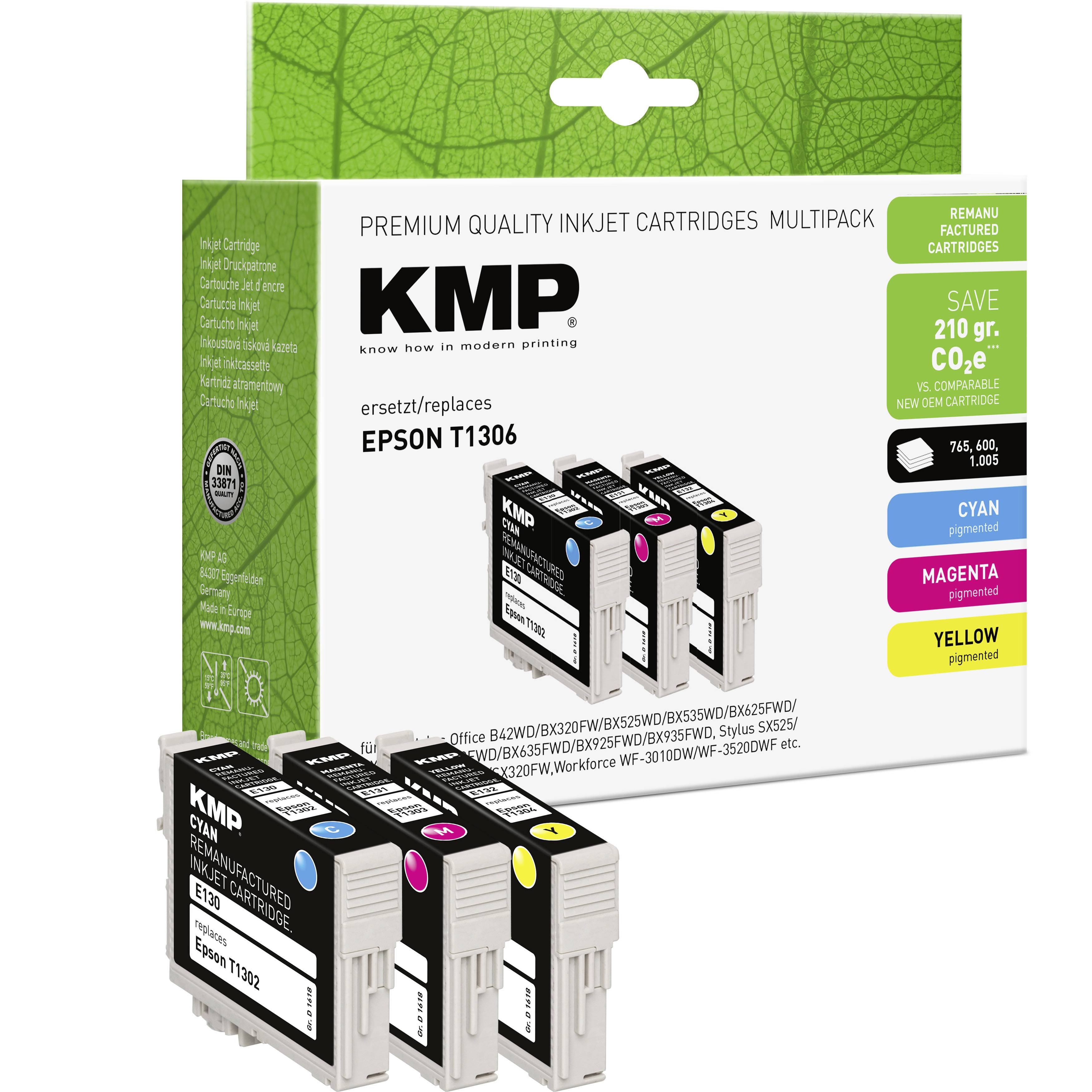 KMP Encre remplace Epson T1302, T1303, T1304 compatible pack bundle cyan, magenta, jaune E130V 1618,4050