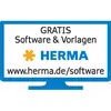 Logiciels et modèles gratuits de HERMA présentés sur un écran d'ordinateur sur www.herma.de/software.