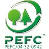 Logo PEFC avec des symboles d'arbre et de flèches.