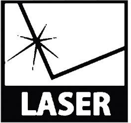 Panneau d'avertissement avec un faisceau lumineux stylisé et le mot 'LASER', indiquant la prudence à adopter face à des sources lumineuses puissantes.