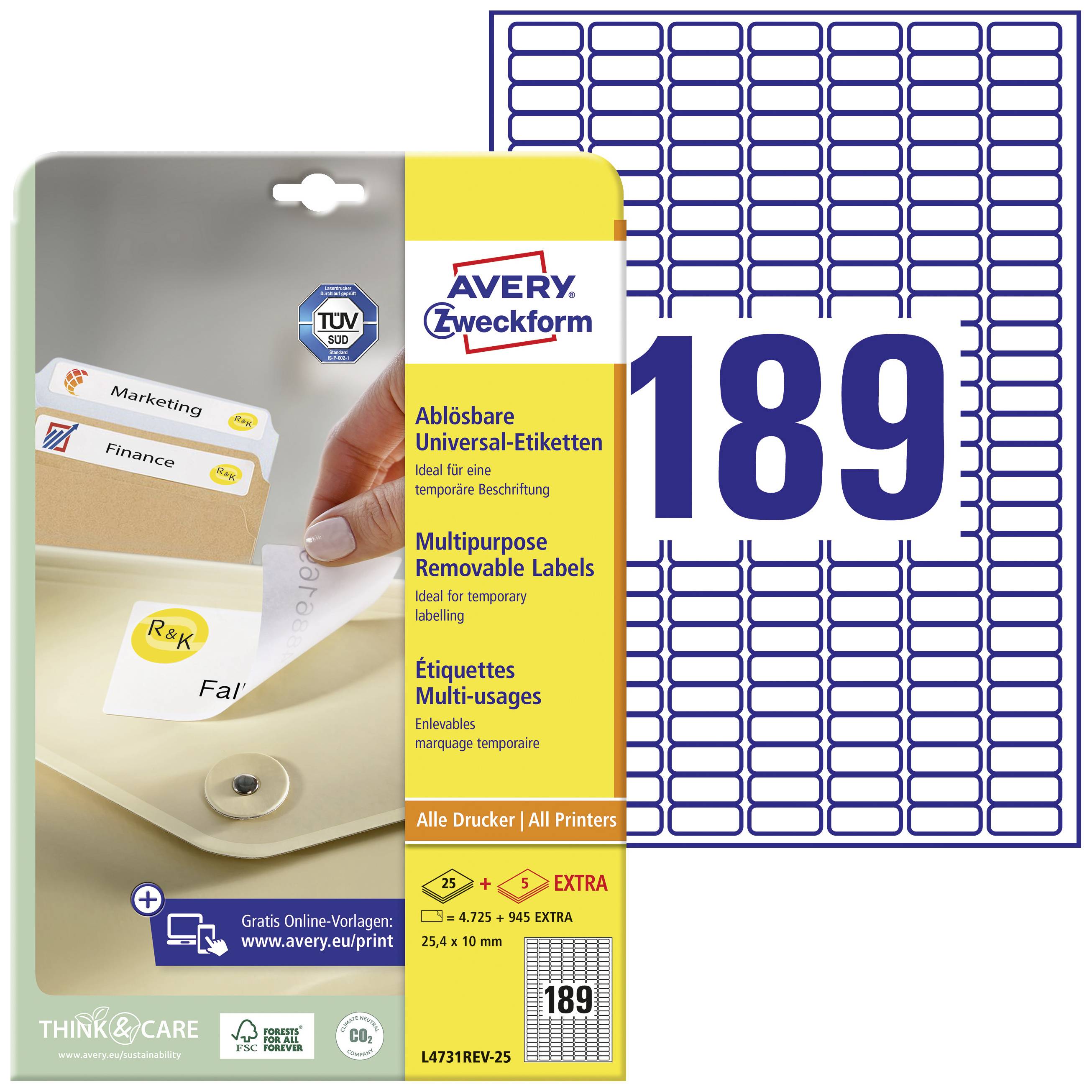 Etiquette universelles Avery-Zweckform L4731REV-25 25.4 x 10 mm papier blanc 5760 pc(s) décollable