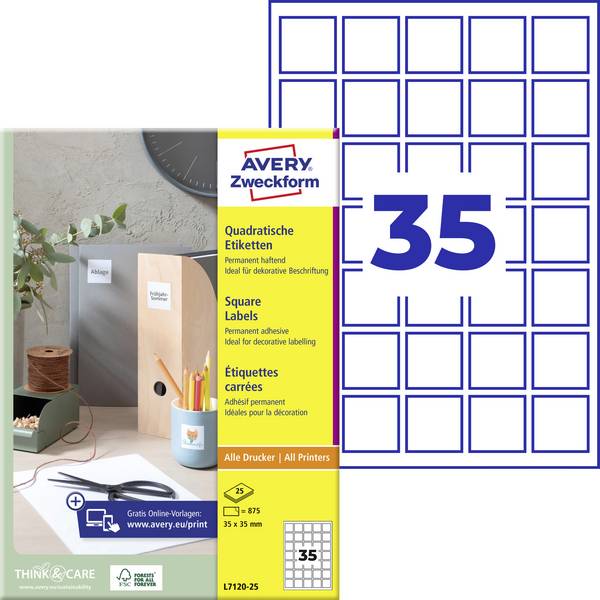 Avery-Zweckform L7120-25 Etiquette QR-Code 35 x 35 mm papier blanc 875 pc(s) fixation permanente  imprimante à jet d'encre, imprimante laser, imprimante laser couleur, photocopieuse, photocopieuse couleur, inscription à main